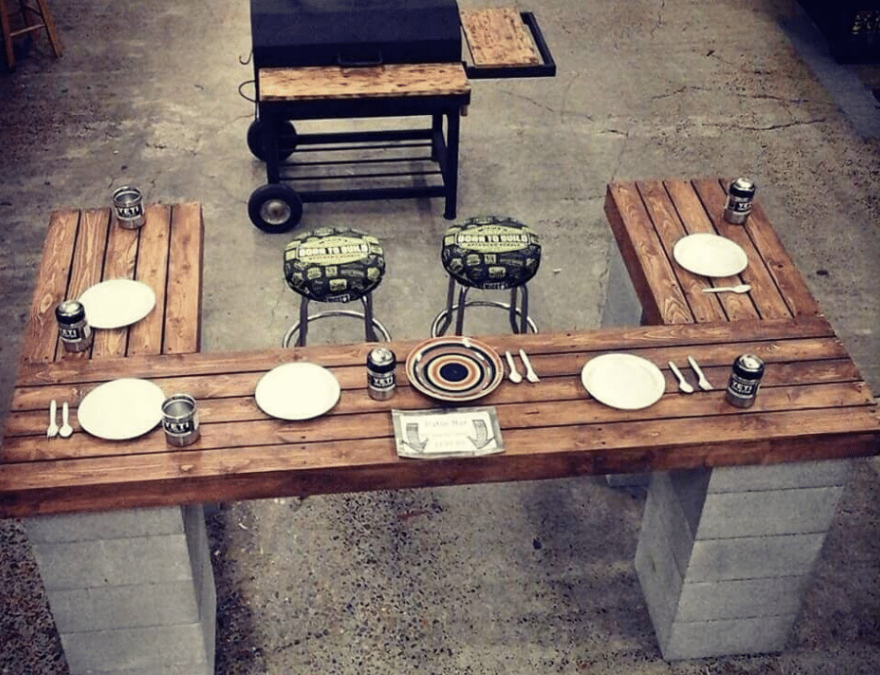 Rustic outdoor table using cinderblocks